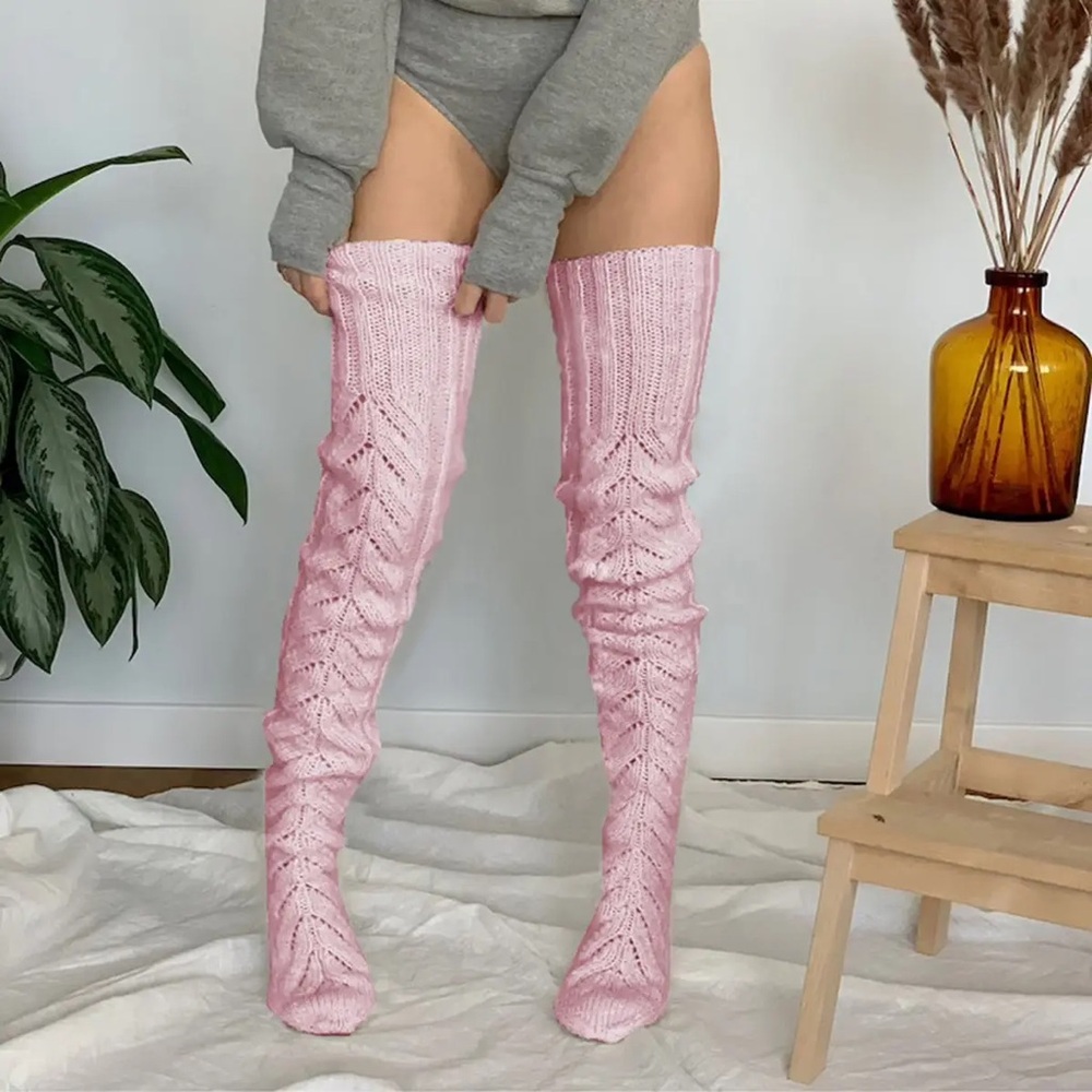 Pink Knit Over-the-Knee Socks